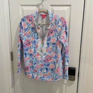 Fun Lilly Pulitzer quarter zip sailboat themed sweater